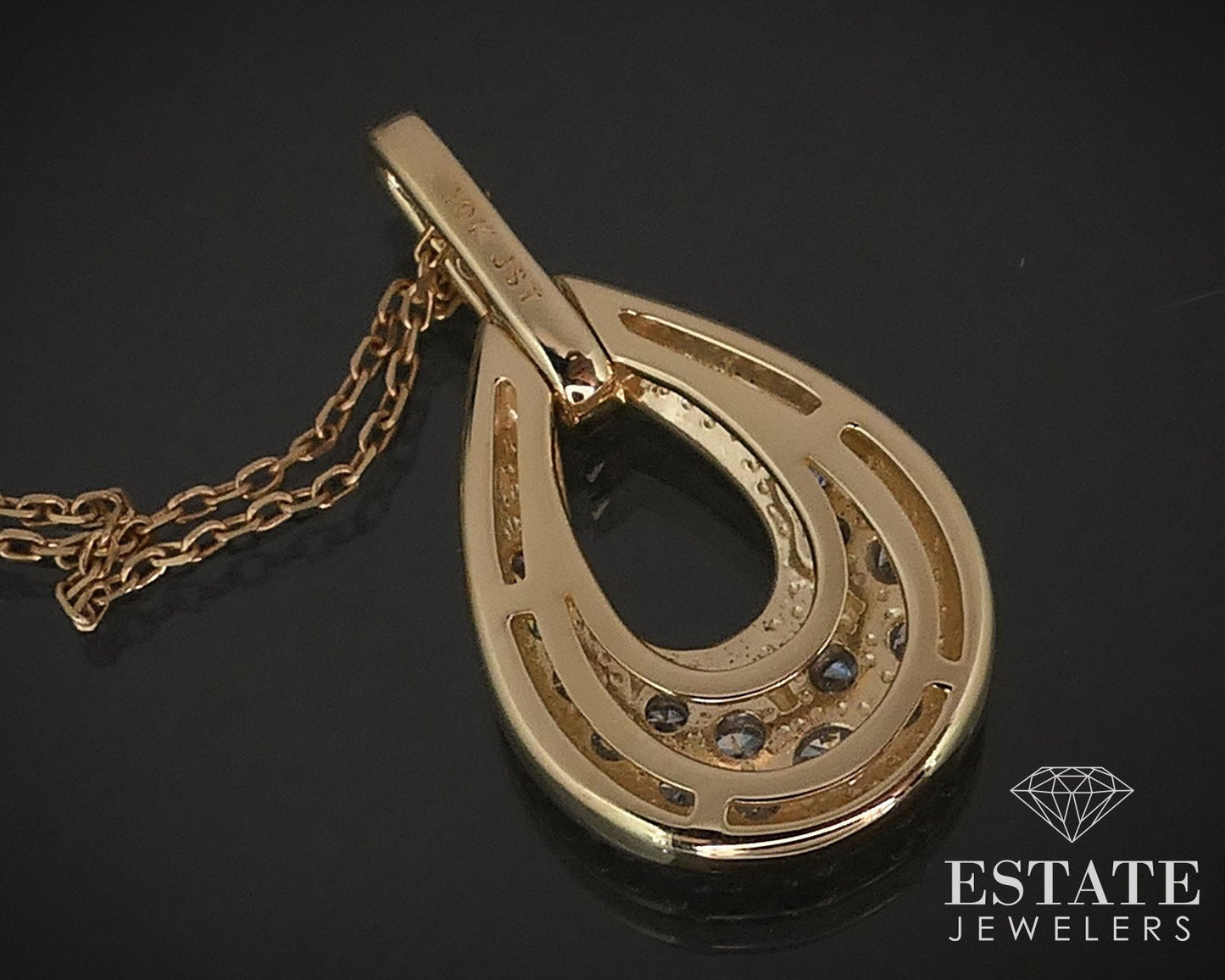 10k Yellow Gold Natural .35ctw Diamond Tear Drop Necklace 3.3g 18"L i17390