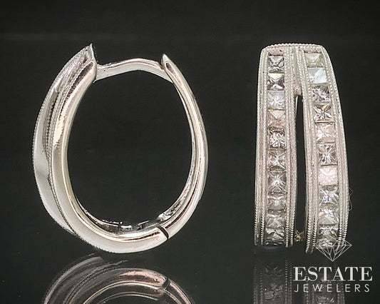 14k Yellow Gold Princess Natural 1.30ctw Diamond Hoop Earrings 5.6g i17405