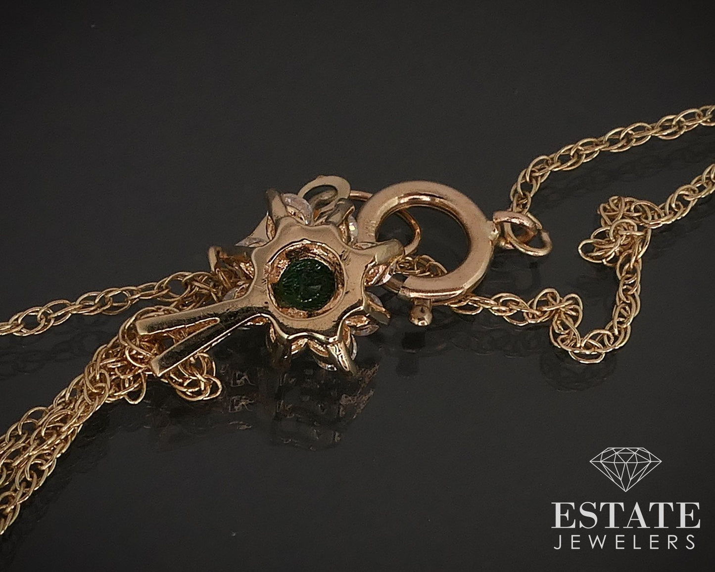 14k Yellow Gold Natural Emerald & Diamond Halo Ladies Necklace 2.3g i17386
