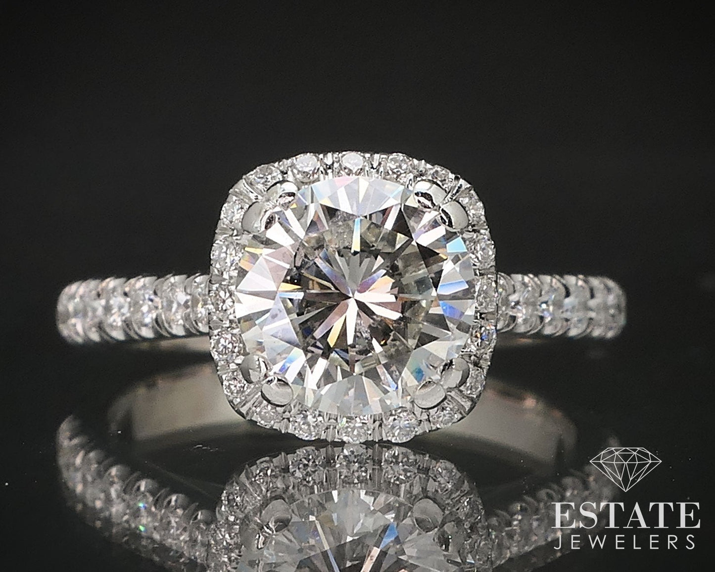 14k White Gold Round Natural 1.76ctw Diamond Halo Engagement Ring 4.2g i17404