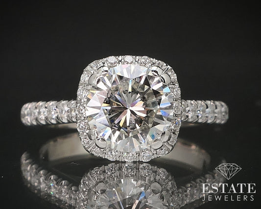 14k White Gold Round Natural 1.76ctw Diamond Halo Engagement Ring 4.2g i17404