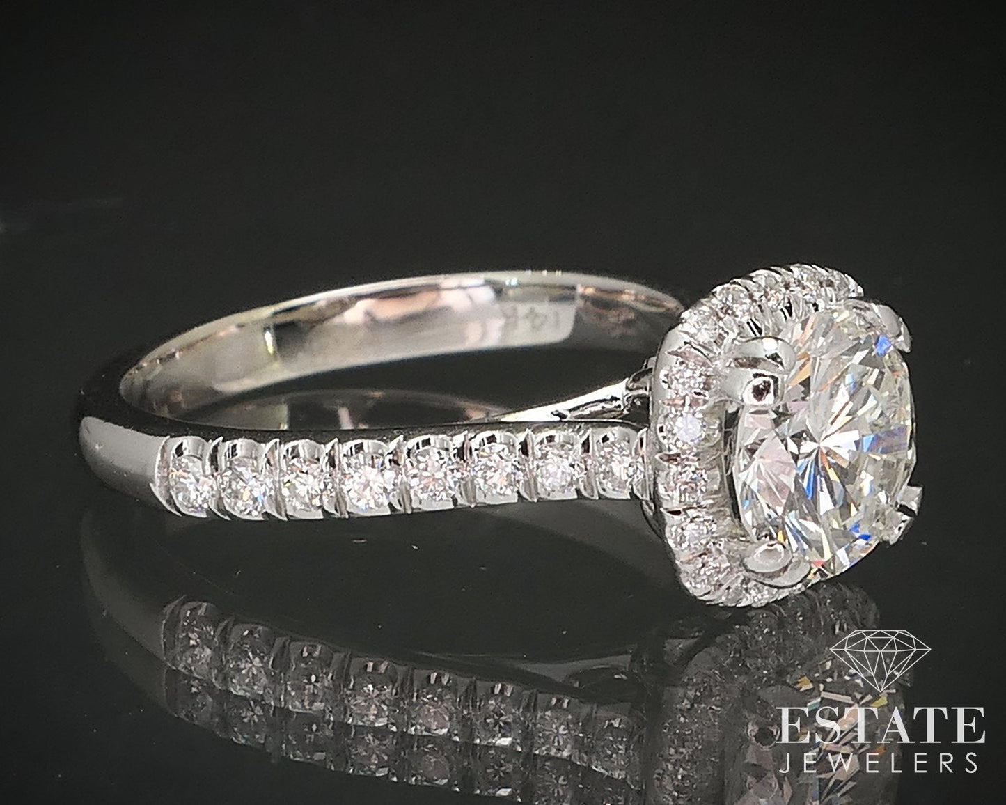14k White Gold Round Natural 1.76ctw Diamond Halo Engagement Ring 4.2g i17404