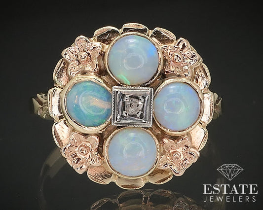 Antique Victorian 10k Yellow Gold Natural Opal & Diamond Shield Ring 3.5g i17412