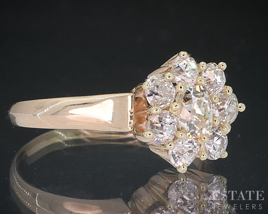 Antique 10k Yellow Gold Natural .65ctw Diamond Cluster Ladies Ring 2.8g i17421