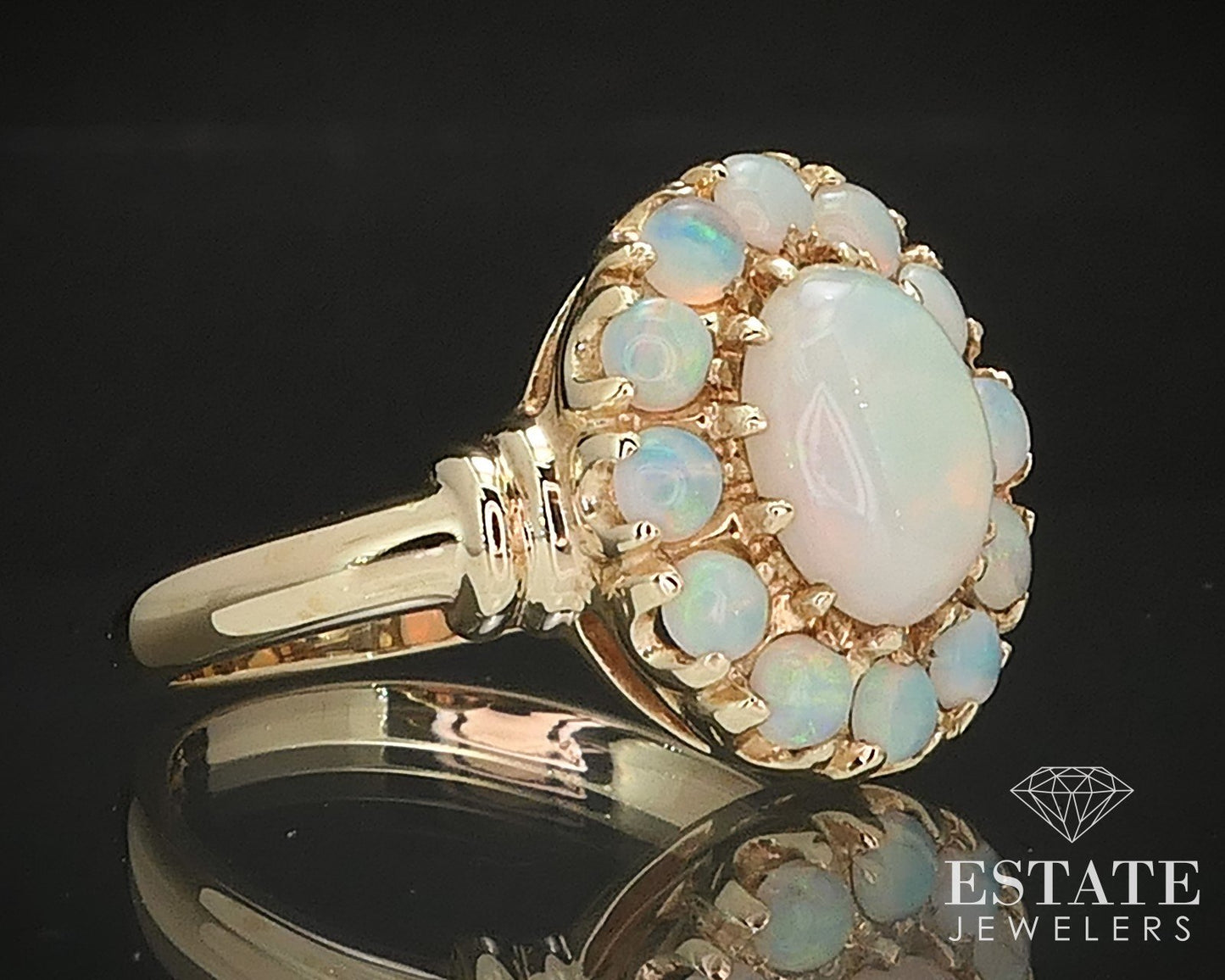 Antique 10k Yellow Gold Natural Opal Ballerina Ladies Ring 3.1g i17418