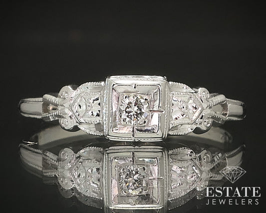 Antique 18k White Gold Natural .03ct Diamond Engagement Ring 1.5g i17423
