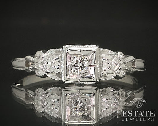 Antique 18k White Gold Natural .03ct Diamond Engagement Ring 1.5g i17423