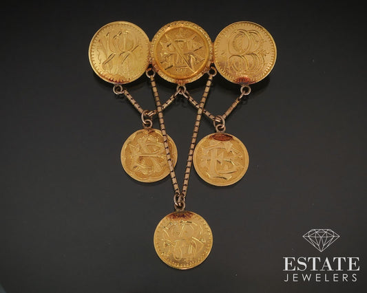 Antique Yellow Gold Love Token 1800s Liberty Coin Brooch 15.9g p73450