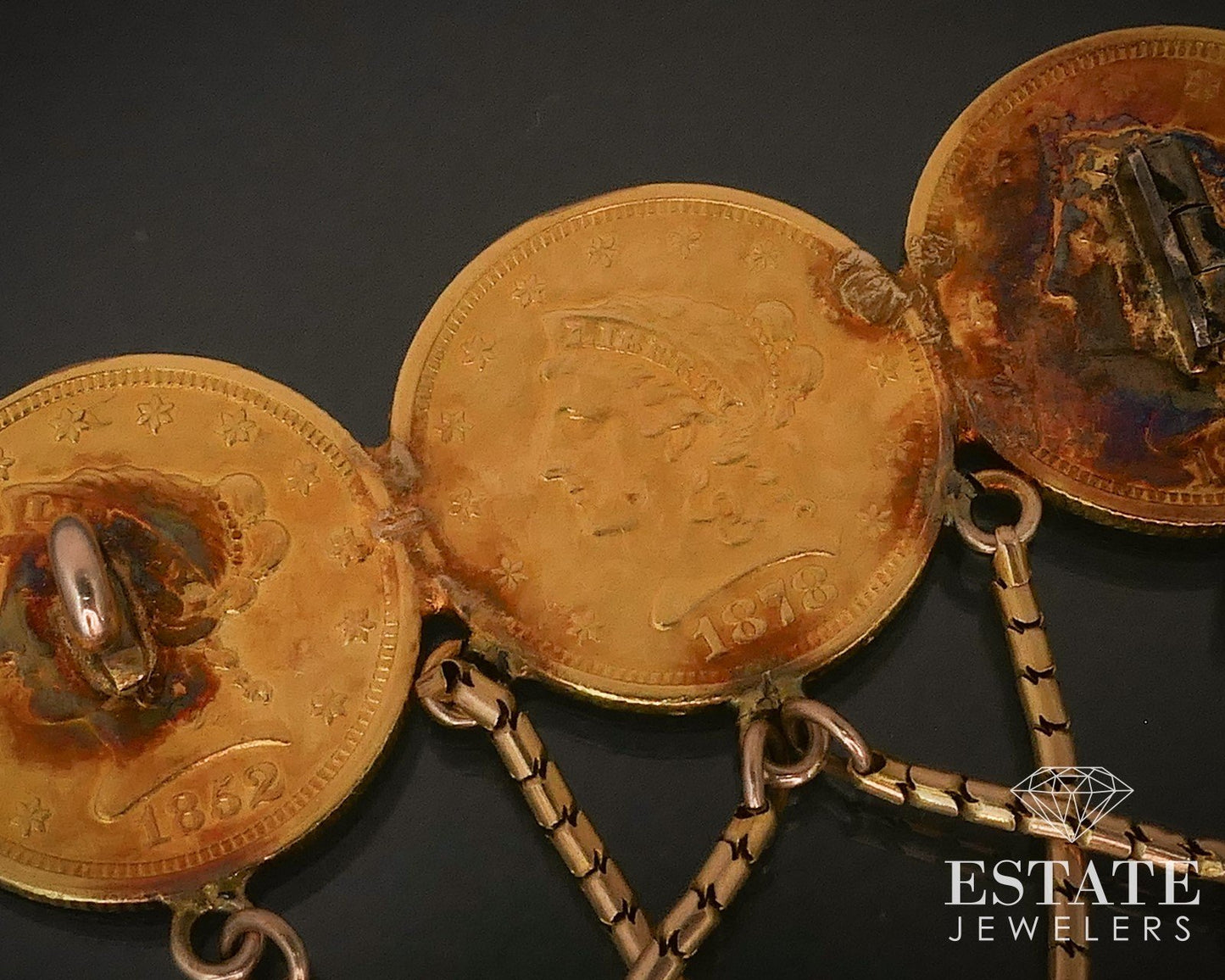 Antique Yellow Gold Love Token 1800s Liberty Coin Brooch 15.9g i17410