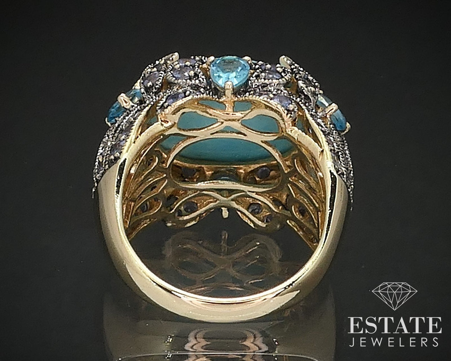 14k Honey Gold LeVian Natural Turquoise Blue Topaz Tanzanite Ring 13.3g i17437