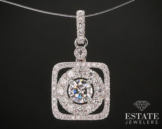 14k White Gold Round Natural .73ctw Diamond Halo Pendant 2g p73521