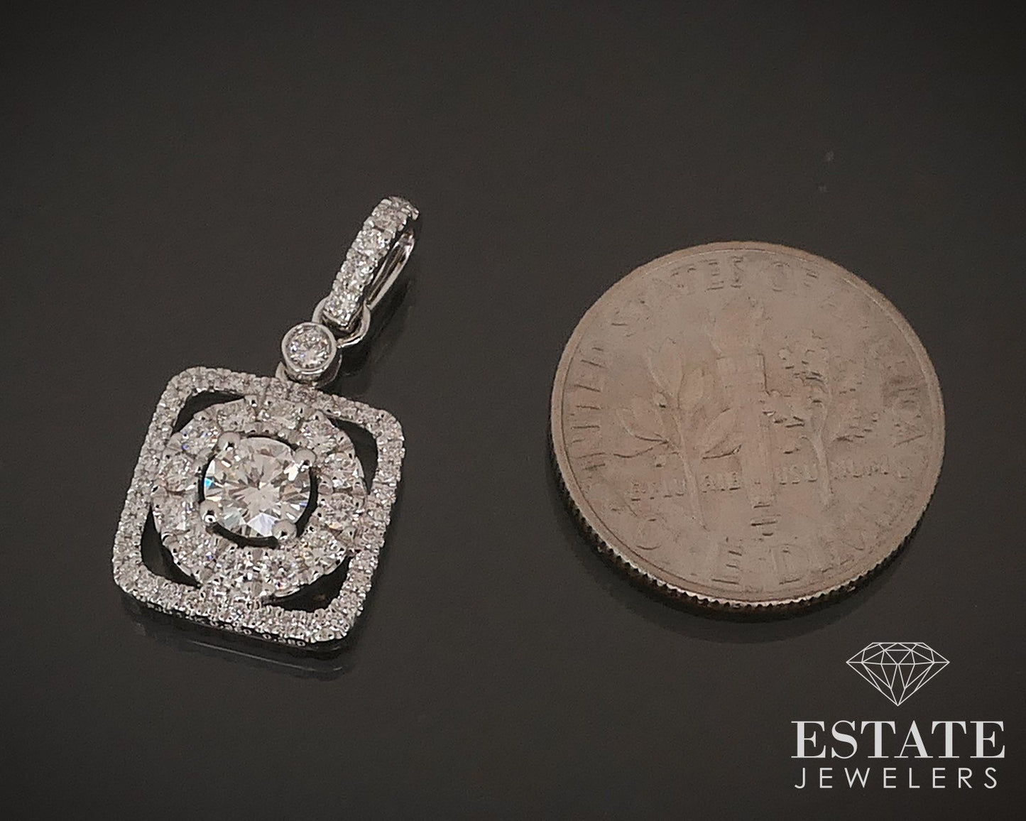 14k White Gold Round Natural .73ctw Diamond Halo Pendant 2g p73521