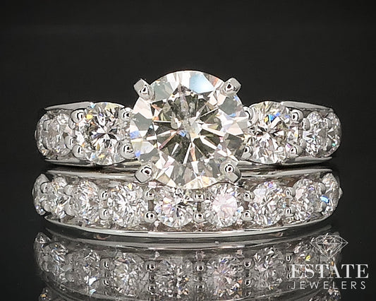 14k White Gold Round Natural 2.98ctw Diamond Wedding Set 15.7g i17446