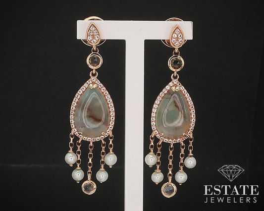 14k Strawberry Gold LeVian Aquaprase Topaz Pearl Quartz Earrings 8.6g i17475