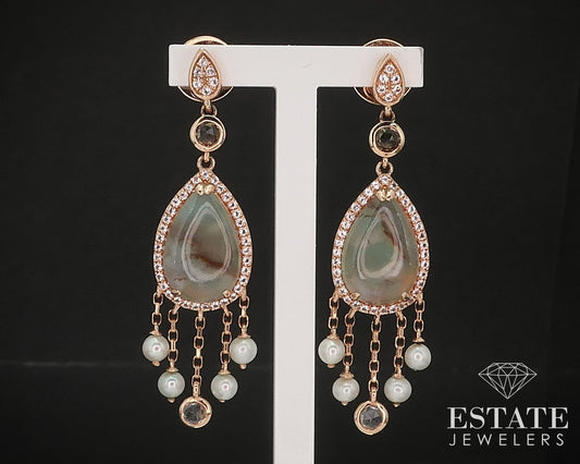 14k Strawberry Gold LeVian Aquaprase Topaz Pearl Quartz Earrings 8.6g i17475