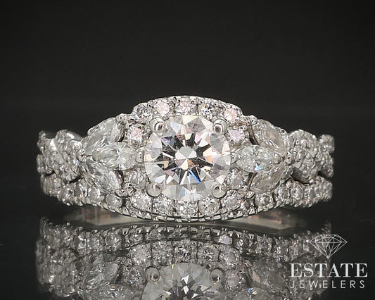 18k White Gold Natural 1.32ctw Diamond Monique Lhuillier Wedding Set 6.1g i17484