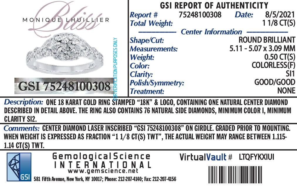 18k White Gold Natural 1.32ctw Diamond Monique Lhuillier Wedding Set 6.1g i17484