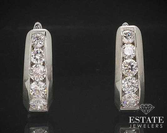 14k White Gold Natural .70ctw Diamond Hinged Hoop Earrings 5.6g i17482