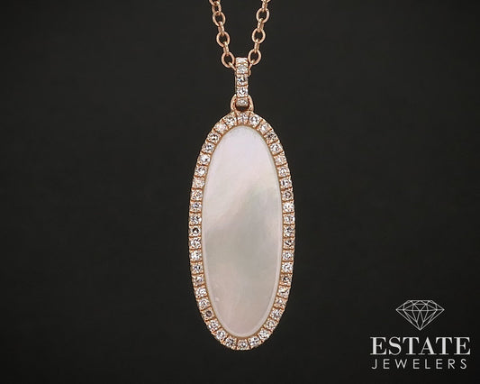 14k Rose Gold Mother of Pearl & Diamond Ladies Necklace 2.7g 19"L i17479