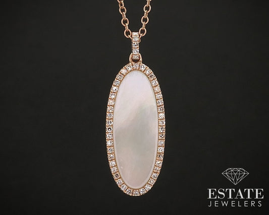 14k Rose Gold Mother of Pearl & Diamond Ladies Necklace 2.7g 19"L i17479