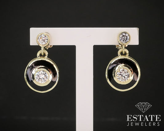 Retro 14k Yellow Gold Natural .36ctw Diamond Enameled Earrings 3.1g i17504