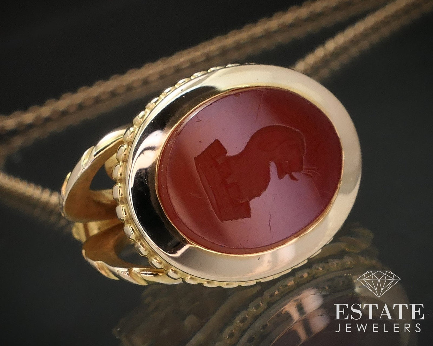 Antique Victorian 14k Yellow Gold Carnelian Watch Fob Necklace 13.5g i17508