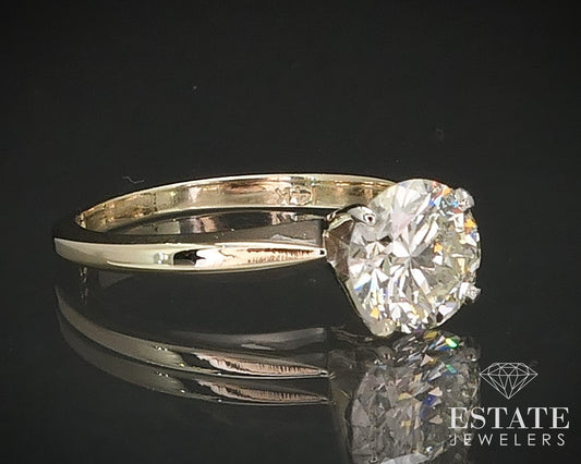 14k Yellow Gold Round Natural .90ct Diamond Solitaire Ring 1.9g i17533b
