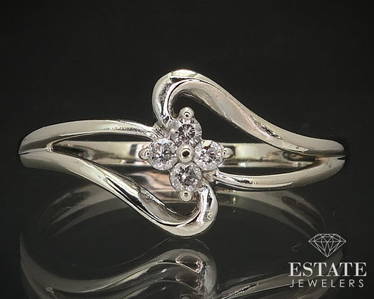 10k White Gold Natural .04ctw Diamond Bypass Ladies Band Ring 1.8g i17524b