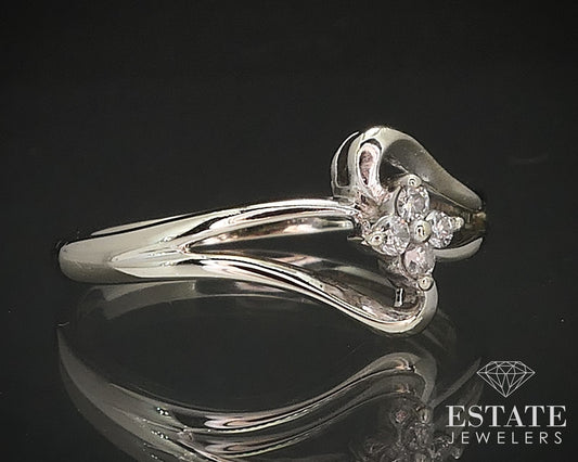 10k White Gold Natural .04ctw Diamond Bypass Ladies Band Ring 1.8g i17524b