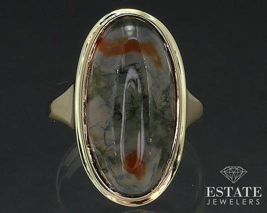 Antique Victorian 10k Yellow Gold Natural Moss Agate Ring 4.2g i17557