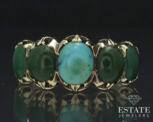 Antique Victorian 14k Yellow Gold Natural Turquoise Ladies Ring 3.5g i17553