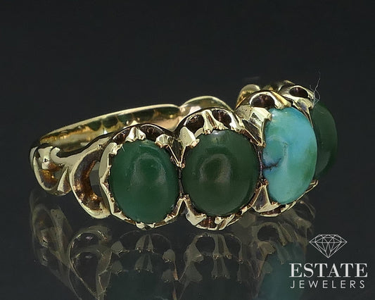 Antique Victorian 14k Yellow Gold Natural Turquoise Ladies Ring 3.5g i17553