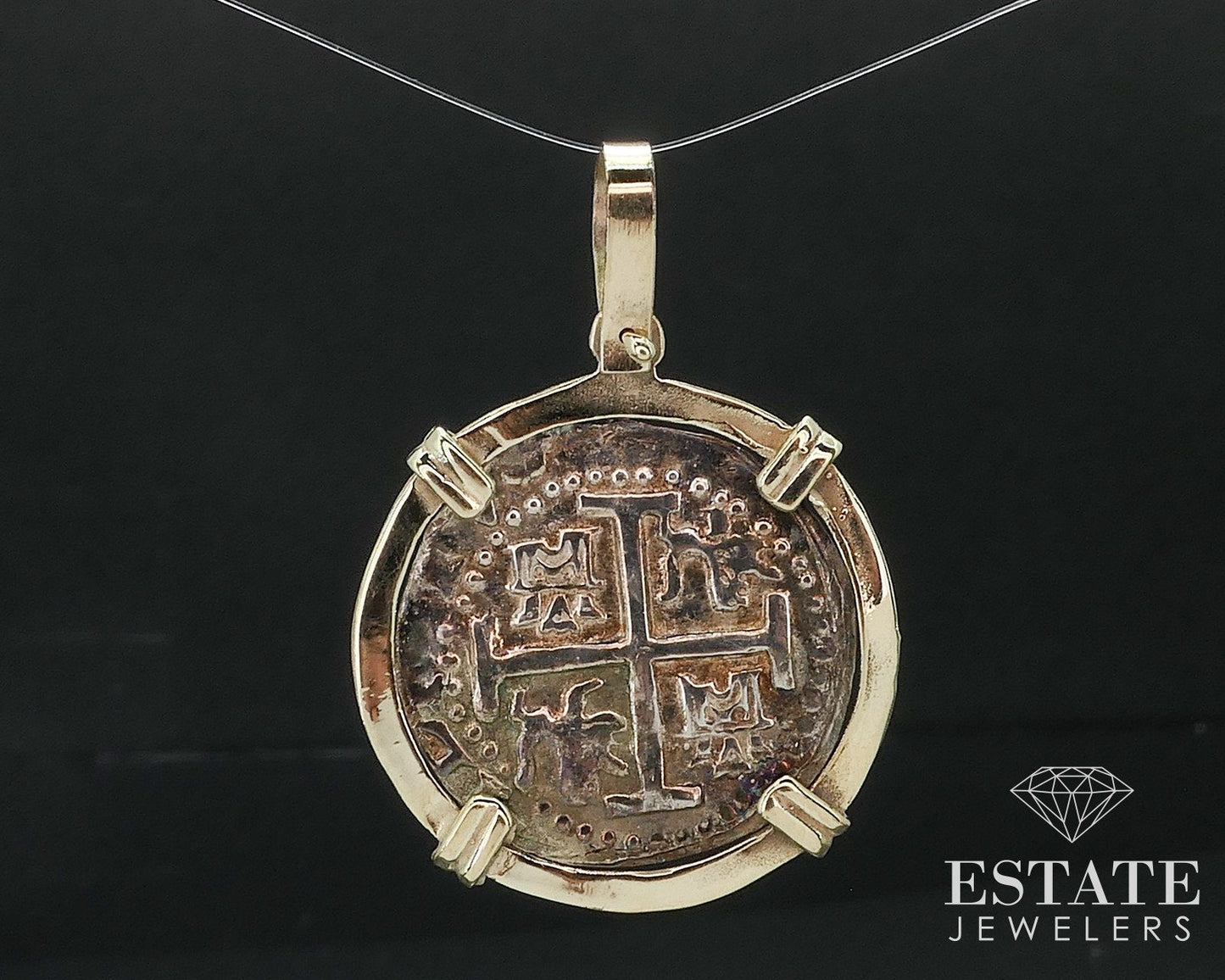 14k Yellow Gold Reales Spanish Ancient Coin Pendant 6.9g i17545