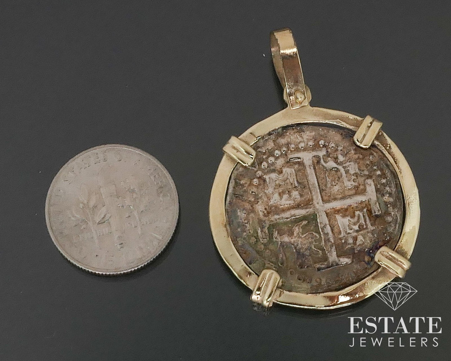 14k Yellow Gold Reales Spanish Ancient Coin Pendant 6.9g i17545