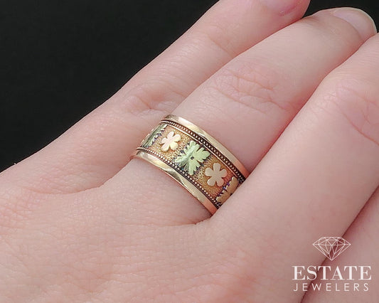Antique Victorian 14k Yellow & Rose Gold 9mm Floral Cigar Band Ring 3.7g i17555
