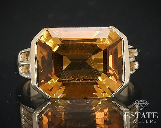 14k Yellow Gold Emerald Cut Natural 5.9ct Citrine Solitaire Ring 6g i17622
