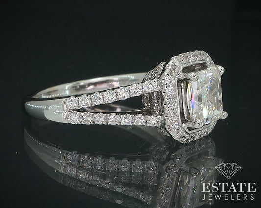 18k White Gold Princess Natural 1.50ctw Diamond Halo Engagement Ring 4.8g i17632