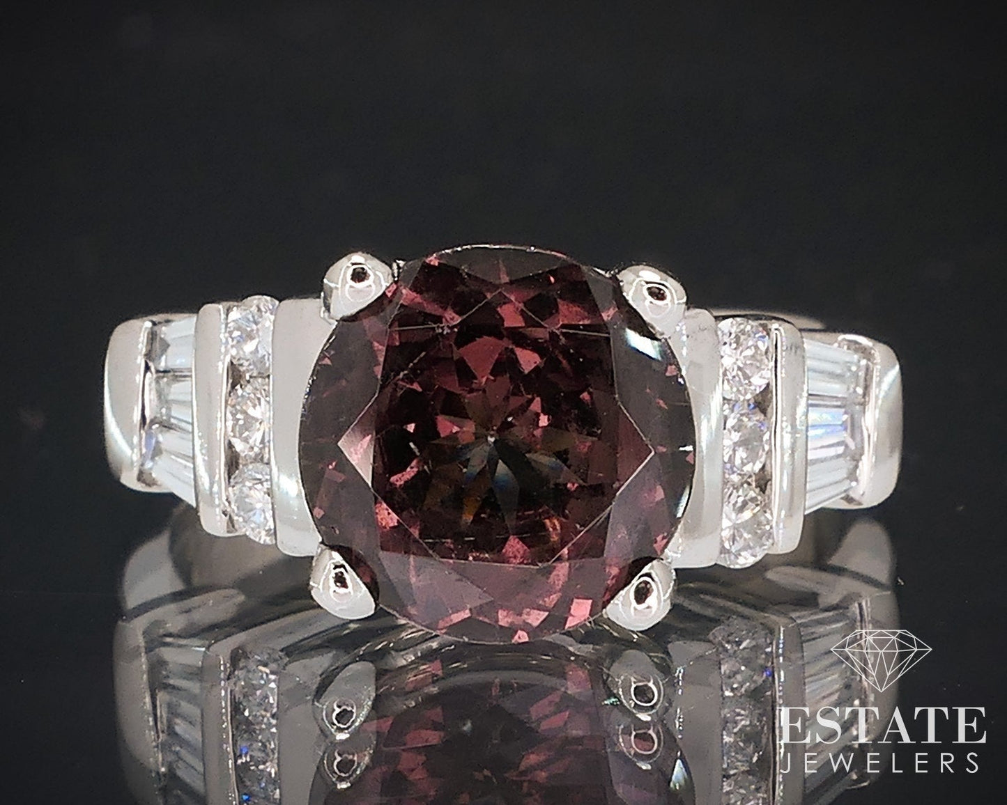 18k White Gold Natural Color Change Garnet & Diamond Ring 4.8g i17630