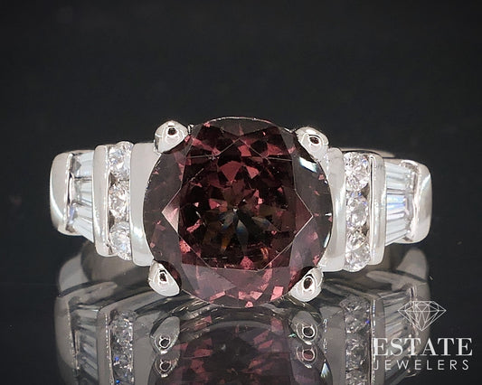 18k White Gold Natural Color Change Garnet & Diamond Ring 4.8g i17630