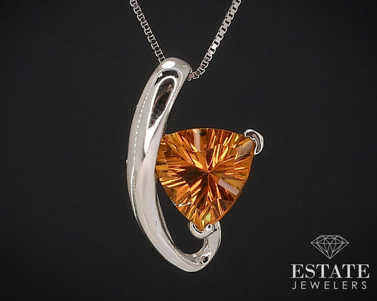 14k White Gold Fantasy Cut Natural Citrine Ladies Necklace 2.5g 18"L i17627