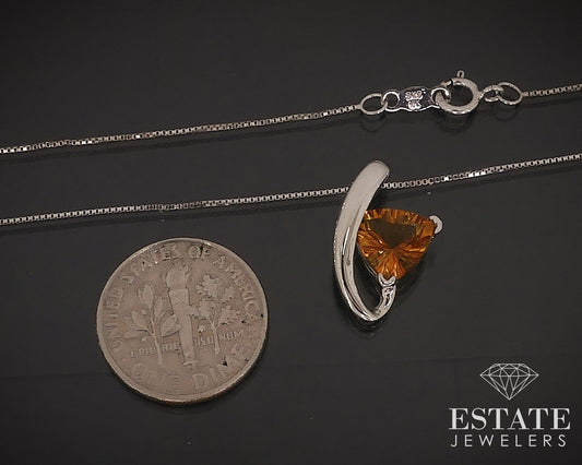 14k White Gold Fantasy Cut Natural Citrine Ladies Necklace 2.5g 18"L p74360