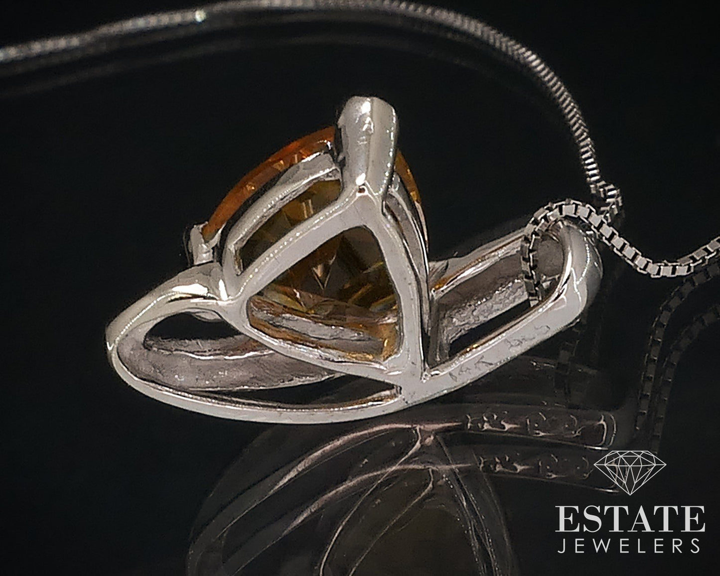 14k White Gold Fantasy Cut Natural Citrine Ladies Necklace 2.5g 18"L i17627
