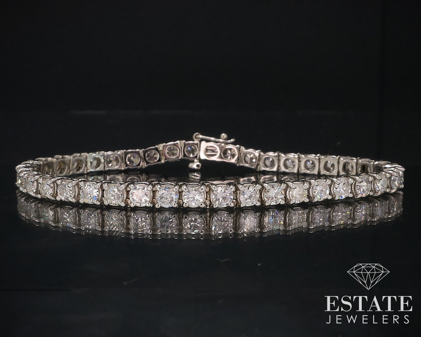 14k White Gold Round Natural 6ctw Diamond Tennis Bracelet 7.5"L 16.7g i17626