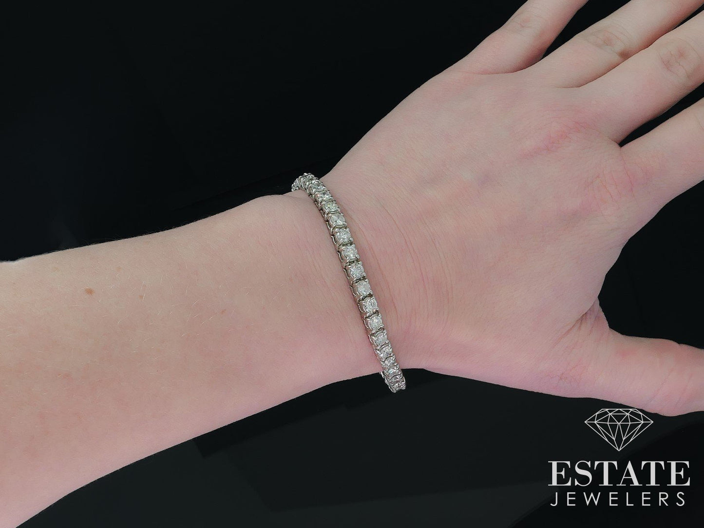 14k White Gold Round Natural 6ctw Diamond Tennis Bracelet 7.5"L 16.7g i17626