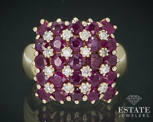 14k Yellow Gold EFFY Natural Ruby & Diamond Ladies Cluster Ring 9.8g i17618