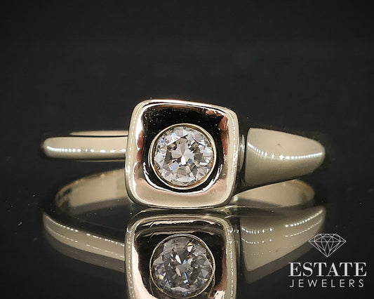Modernist 14k Yellow Gold Round Natural .10ct Diamond Solitaire Ring 3.3g i17611