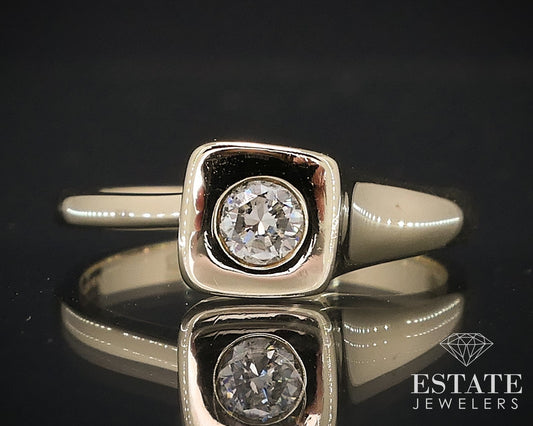 Modernist 14k Yellow Gold Round Natural .10ct Diamond Solitaire Ring 3.3g i17611