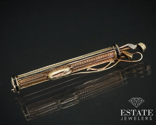 Vintage 14k Yellow Gold Enameled Golf Bag Club Sloan & Co. Brooch 4g i17655