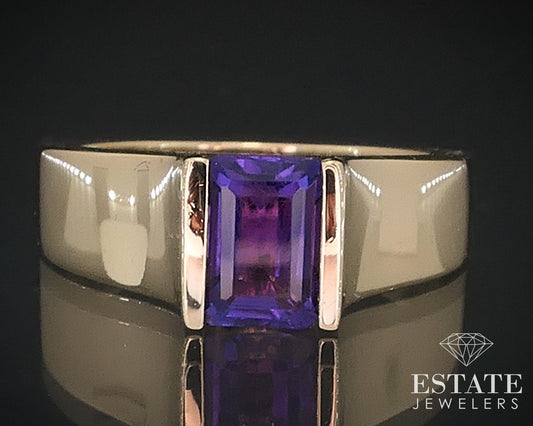 14k Yellow Gold Emerald Natural Amethyst Solitaire Ladies Ring 4g i17648