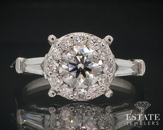 Platinum Round Cut Natural 1.00ctw Diamond Halo Engagement Ring 5.8g i17635